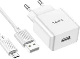 Універсальна зарядка для телефона Hoco C106A Leisur 10.5 Вт/2.1 A кабель MicroUSB 1 порт USB блок живлення з дротом Білий - мініатюра 4