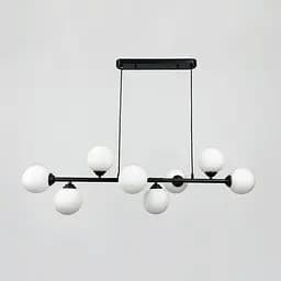 Видовжена чорна люстра на 8 білих плафонів 100х30 см | Line F | Арт. 1548/8L BK
