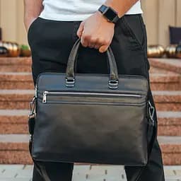Шкіряна чоловіча сумка для документів та ноутбука чорна Tiding Bag NV23712 380 мм - мініатюра 5