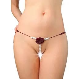 Сексуальні трусики з перлами та трояндочкою Aurora бургунд XS-М