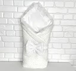 Конверт - ковдра з мереживним куточком демісезонний для виписки з пологового будинку Казка 85х85 см Lari Білий - мініатюра 1