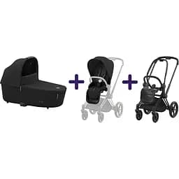 Люлька Cybex Priam Lux Sepia Black + Текстиль для прогулянкового блоку Cybex Priam Sepia Black + Шасі Cybex Priam з каркасом LS RBA Matt Black
