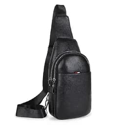 Шкіряний чорний слінг на два відділи Tiding Bag FL-A25F-8803A