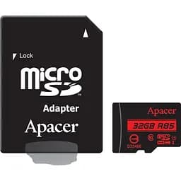 Карта пам'яті Apacer microSDHC 32 ГБ 85 МБайт у сік + адаптер AP32GMCSH10U5-R