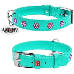 Нашийник для собак Waudog Glamour шкіряний з QR паспортом, з клейовими стразами Квіточка, S, Ш 20 мм, Дов 30-39 см (2032021300003)