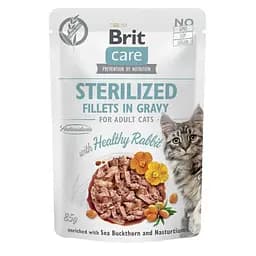 Корм вологий для стерилізованих кішок Brit Care Cat Sterilized філе в соусі з кроликом, пауч, 85 г