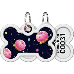 Адресник для собак і котів Waudog Smart ID з QR паспортом Всесвіт пончиків, L, діаметр 40 мм, ширина 28 мм