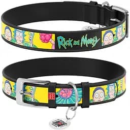 Нашийник для собак Waudog Design шкіряний з QR паспортом малюнок Рік та Морті 1 L