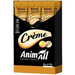 Ласощі AnimAll Сrème для котів, зі смаком курки з креветками, 6×15 г