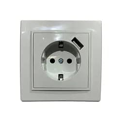 Розетка одинарна із заземленням + USB біла 16А Lumano COMFORT