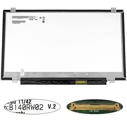 Матриця 14.0 B140RW02 V.2 1600х900, 40pin, LED, SLIM вертикальні вушки, матова, роз'єм праворуч знизу для ноутбука