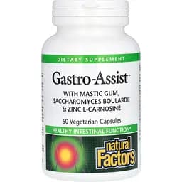 Здоров'я шлунка та кишківника Natural Factors Gastro-Assist with Mastic Gum Saccharomyces Boulardii & Zinc L-Carnosine 60 вегетаріанських капсул