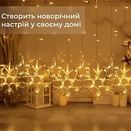 Гірлянда-штора Зірки та сніжинки розмір 3*0,9 м 10 фігур, жовтий GarlandoPro 1733068Y - мініатюра 18
