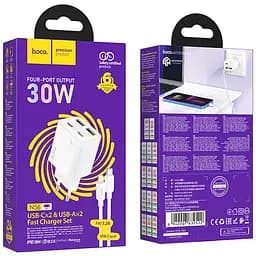 МЗП Hoco N56 Fundador PD30W four-port (2USB-A/2C) + кабель Type-C to Lightning White - мініатюра 4