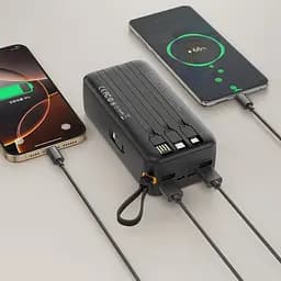Зовнішній акумулятор XO PR280 з вбудованим кабелем 4-в-1 USB-C + iP 30000 mAh чорний - мініатюра 6
