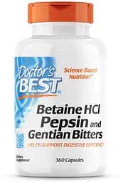 Натуральна добавка Doctor's Best Betaine HCL Pepsin and Gentian Bitters, 360 капсул