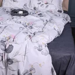 Простыня на резинке MirSon Поплин 00-7 Pink Flowers 180х190 см серая (2200009706967)