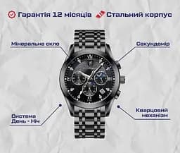 Годинник чоловічий наручний Poedagar Magnat Steel (Чорний) - мініатюра 2