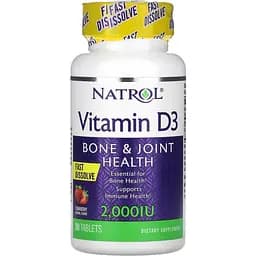 Вітамін D3 Natrol Vitamin D3 Fast Dissolve зі смаком полуниці 2000 МО 90 таблеток
