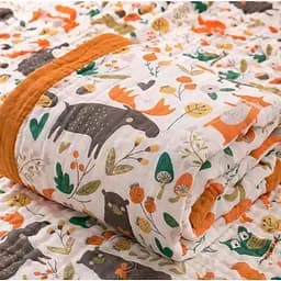 Плед дитячий мусліновий OldBro 100х110 см з красивим принтом лісові звірятка