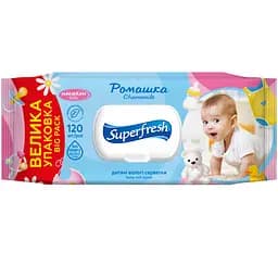 Влажные салфетки для детей и мам Superfresh Chamomile с клапаном 120 шт.