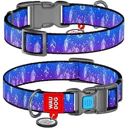 Нашийник для собак Waudog Nylon нейлоновий з QR паспортом, малюнок Ловець снів, пластиковий фастекс, XL, Ш 25 мм, Дов 35-58 см