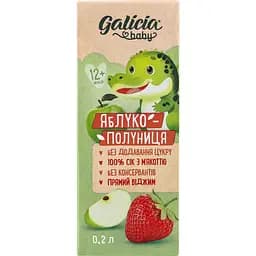 Сок Galicia Baby яблочно-клубничный с мякотью натуральный гомогенизированный стерилизованный 0.2 л