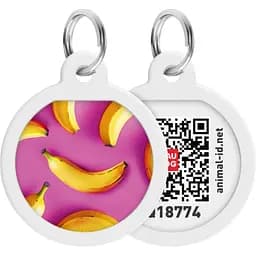 Адресник для собак і котів Waudog Smart ID з QR паспортом Банани на рожевому коло 30 мм