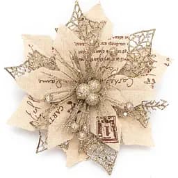 Ялинкова іграшка на кліпсі Квітка Devilon 15 см шампань метал тканина (004874)