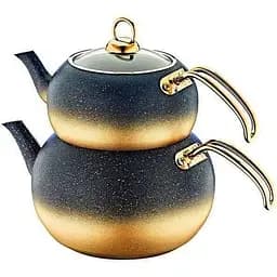 Чайник для плити двоярусний O.M.S. Collection 8210-L 1.6 л та 3 л 4 предмети чорно-золотий