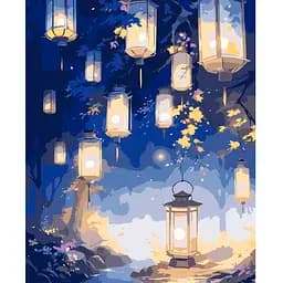 Картина по номерам Santi Очаровательный лес с фонариками LED подсветка 40х50 см (955108)