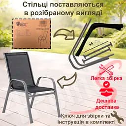 Комплект садових меблів 4Points Vento-4 з круглим столом ⌀60см чорне скло/сірий обідок та 4 чорні стільці з сірим каркасом - мініатюра 9