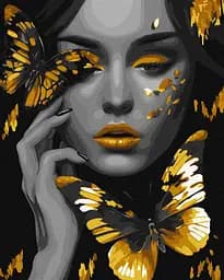 Набор для росписи по номерам Девушка с золотыми бабочками с красками металлик extra, 40x50 см, КНО8307