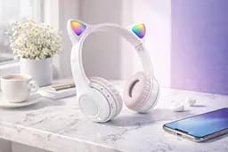 Бездротові навушники з котячими вушками та LED-підсвічуванням Cat Ear Y47 LED, Bluetooth навушники з мікрофоном Білий