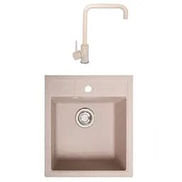 Гранітна мийка з краном квадратна WIZ № 19 420х510 мм (Бежева)