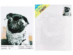 Набор для росписи по номерам Мопсик в очках, Strateg, 40x50 см, DY107