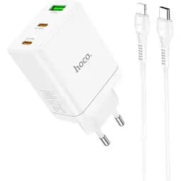Мережевий зарядний пристрій Hoco N33 USB/2 Type-C PD 35W білий + кабель Type-C to Lightning