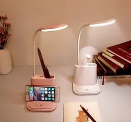Рожева Акумуляторна настільна LED лампа Bionic Desk Lamp c USB виходом, органайзером та підставкою для смартфона - мініатюра 5