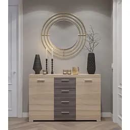 Комод для дома Эверест К-7 Британия Телескопические 140х38х92 см сонома + трюфель крафт золотой (EVR-2474)