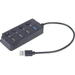 USB-Хаб Gembird 4 порти UHB-U3P1U2P3P-01, пластик, чорний (UHB-U3P1U2P3P-01)