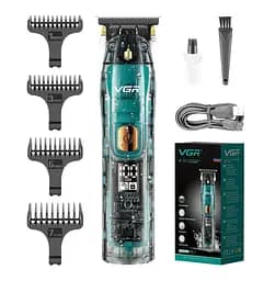 Машинка триммер для стрижки волос и бороды VGR V-961 LCD-дисплей IPX7 (4 насадки)
