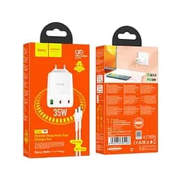 Мережевий зарядний пристрій Hoco N33 USB/2 Type-C PD 35W білий + кабель Type-C to Type-C - мініатюра 6