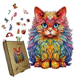 Пазл деревянный Радужный Котенок, А2, Деревянная коробка 300+ элементов
