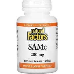 Дисульфат тозилат медленного высвобождения Natural Factors SAMe (Disulfate Tosylate) 200 мг 60 таблеток