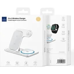 Бездротовий зарядний пристрій WiWU Wi-W020 Foldable Magnetic Station Wireless Charger 3in1 15W White (6976195093537) [99973] - мініатюра 8