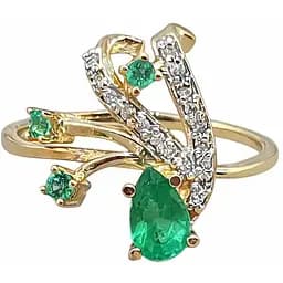 Золотое кольцо с бриллиантами и изумрудом. 11393/2 17