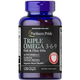 Омега 3-6-9 Puritan's Pride Triple Omega 3-6-9 рыбий жир и льняное масло 120 капсул (PTP-51254)