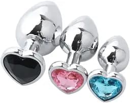 Набір металевих анальних пробок I’MCUM Crystal Heart S-M-L з кристалами у формі серця 3 шт (IM-KGS005_set)