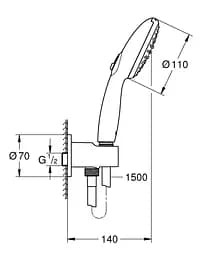 Душовий гарнітур Grohe Tempesta 2 режими струменя 100 264062433, Чорний матовий - мініатюра 8