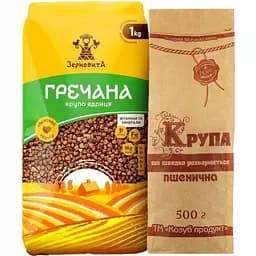 Набір: крупа гречана Зерновита 1 кг + крупа пшенична Козуб продукт швидкорозварювана 500 г 